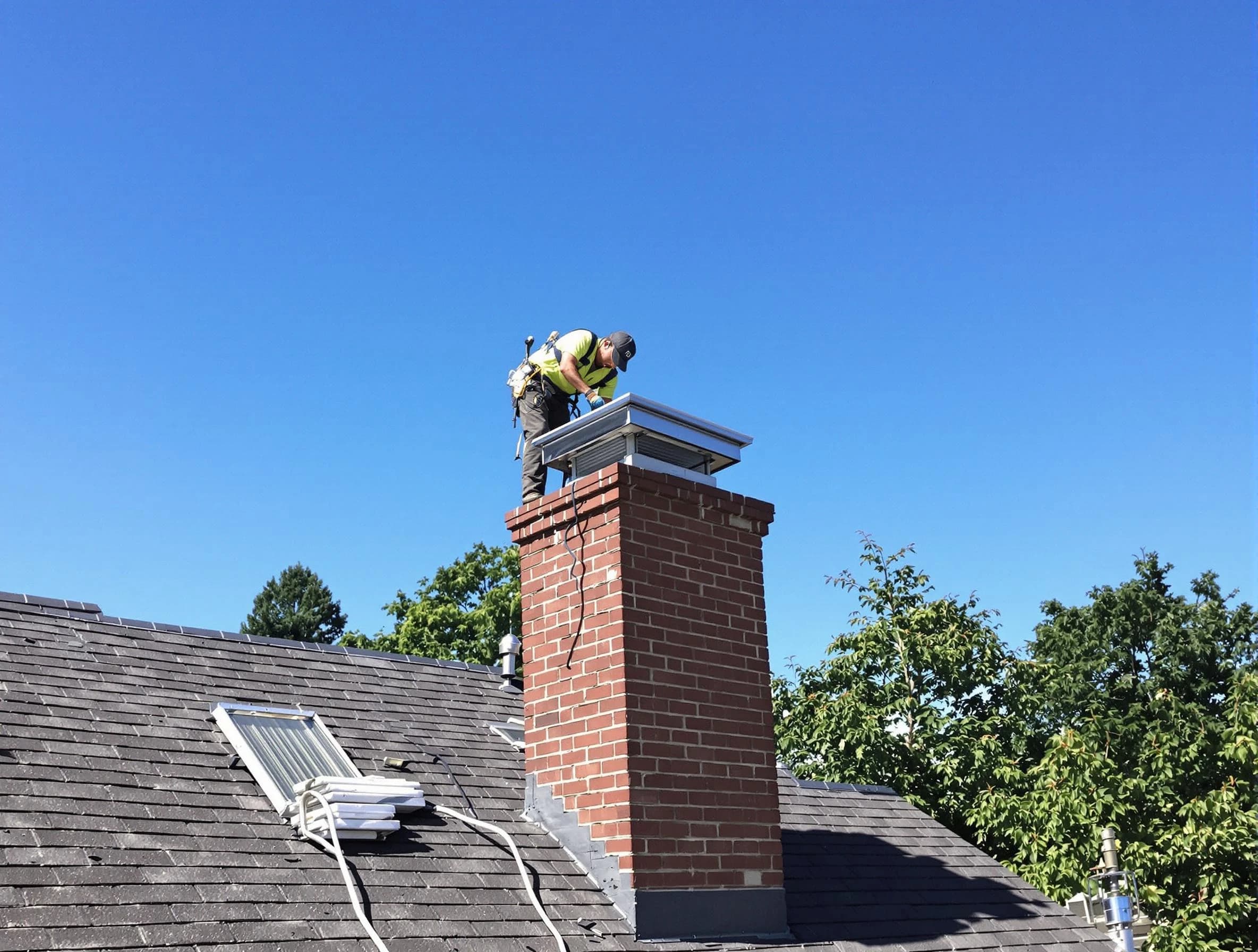 Canton Chimney Sweep technician measuring a chimney cap in Canton, PA