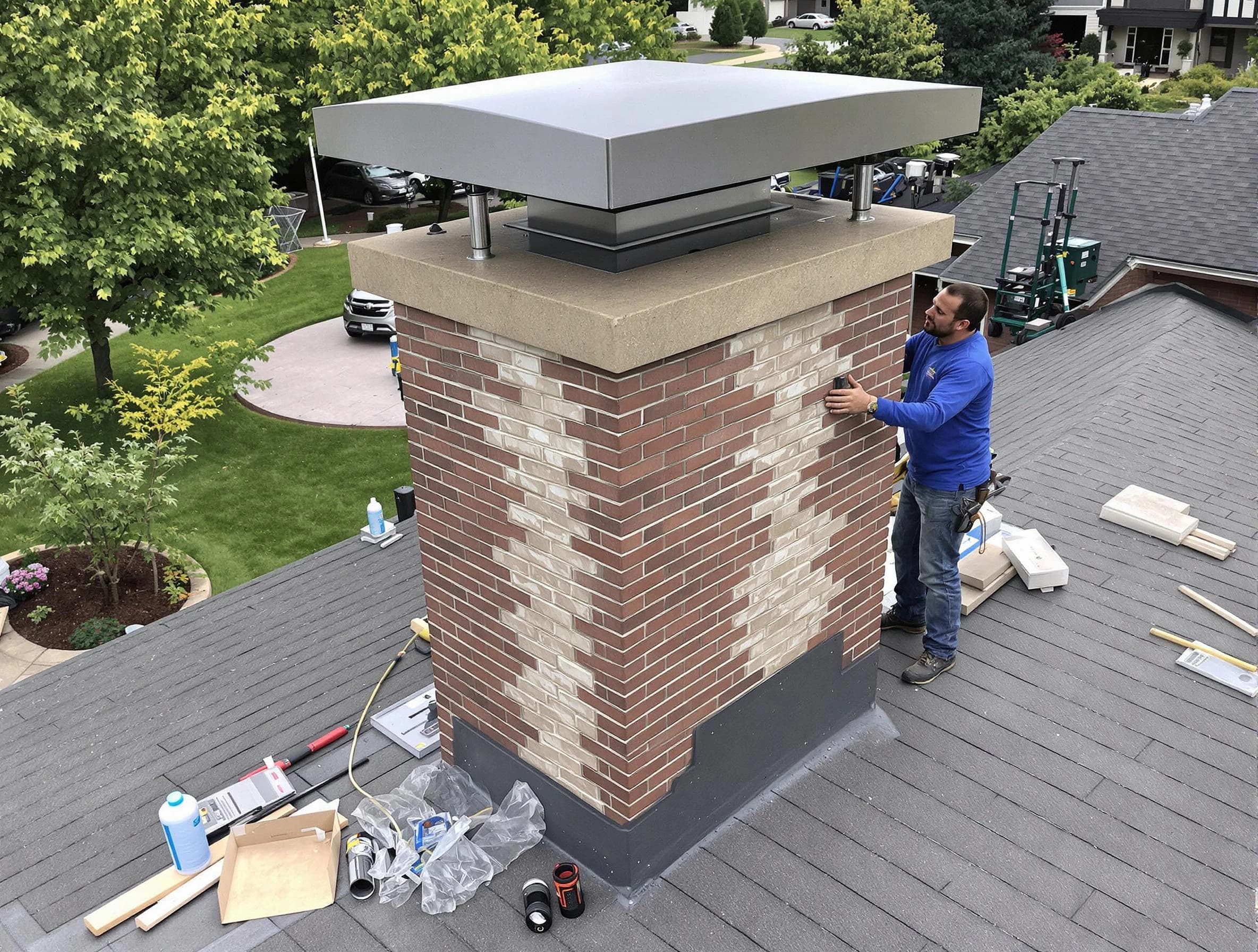 Canton Chimney Sweep team working on a custom chimney remodel in Canton, PA